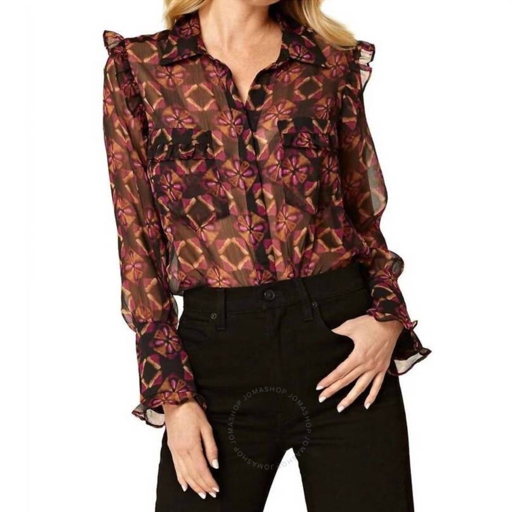 MISA Los Angeles Long Sleeve Chiffon Blouse Top M